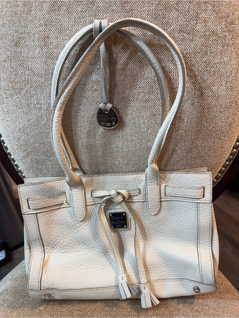 Dooney and Bourke Cream White Pebble Leather Satchel/Tote With Tassels Purse